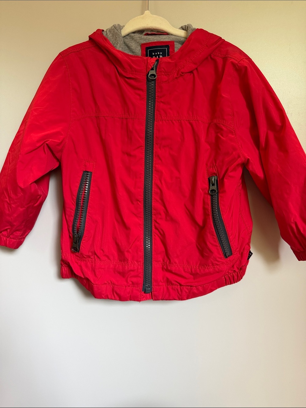GAP Red Hooded Kids Rain Jacket with Black Zippers